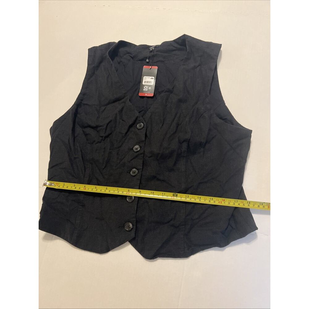 Express Women's Vest XL Classic Fit V-Neck Button Up Linen Vest Black Size XL - Picture 5 of 6